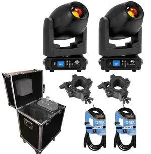 (2) American DJ Focus Spot 4Z 200W LED Moving Head Spot Fixtures with Road Case Package