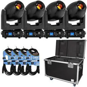 (4) American DJ Focus Spot 4Z 200W LED Moving Head Spot Fixtures with Road Case Package