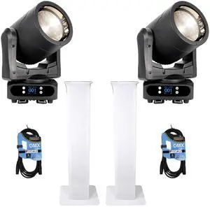(2) American DJ Par Z Move RGBW  Moving Head LED Wash Light + (2) Rockville RTP32W Totem Moving Head Light Stands + Cables.