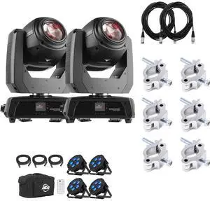 (2) CHAUVET DJ Intimidator Beam 140SR Moving Head Beam +Eliminator Mega Flat Hex Pak with 4 PAR Fixtures Package