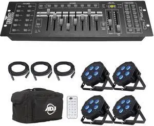 Eliminator Mega Flat Hex Pak  Includes 4x Mega Hex Pars, Remote Control, Cables & Carry Bag and Chauvet DJ Obey 40 DMX Controller