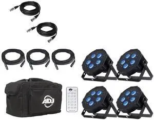 Eliminator Mega Flat Hex Pak  Includes 4x Mega Hex Pars, Remote Control, Cables & Carry Bag and T-Bar Stand