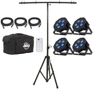 Eliminator Mega Flat Hex Pak  Includes 4x Mega Hex Pars, Remote Control, Cables & Carry Bag and T-Bar Stand