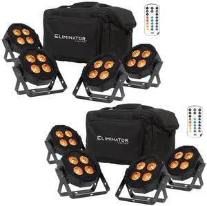 (2) Eliminator Mega Flat Hex Pak  Includes 4x Mega Hex Pars, Remote Control, Cables & Carry Bag