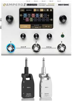 Hotone Ampero II Stomp MP-300 Amp Modeler & Effects Processor, Getaria 2.4GHZ Wireless Guitar System Bundle