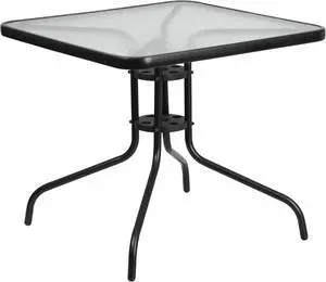 FLASH FURNITURE TLH-073A-2-GG Barker 31.5'' Square Tempered Glass Metal Table