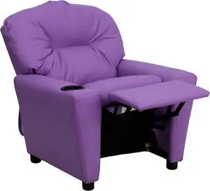 Contemporary Lavender Vinyl Kids Recliner with Cup Holder