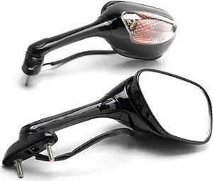 Black Motorcycle Mirrors Turn Signals Left & Right Compatible with 2006-2009 Suzuki GSXR 750 / GSX-R750