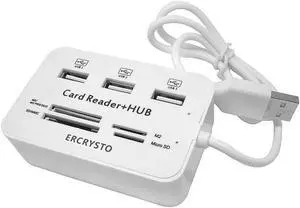 Card Reader and 3 Ports USB Hub High Speed External Memory Card Reader (MS Micro SD SD/MMC M2 TF Card) White.