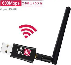 KuWFi 600Mbps USB Wireless WiFi Adapter 2.4GHz 5GHz WiFi with Antenna Dual Band PC Mini Computer Network Card Receiver 802.11b/n/g/ac