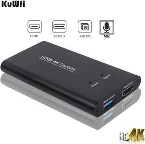 KuWFi HDMI Capture 4K HDMI to USB3.0 HD Video Converters Game PS4 Streaming Capture Card with MIC Input for OBS/Vmix/Wirecast/skype