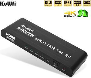 4K 3D HDMI Splitter 1 in 4 Out HDMI Switch Splitter with Metal Box and 24K Gold-Plated Connectors Support 4K 30Hz Ultra HD 3D 1080P Compatible with PS4 DLP Xbox DVD Player Blu-ray HDTV