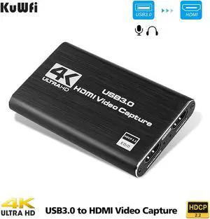 KuWFi 4K/30Hz Input 1080P Output HDMI Capture Card USB3.0 Driver-Free Game Broadcaster Microphone HD Video 1080P Recording Box