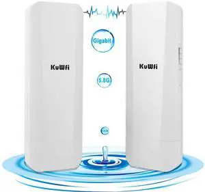 Gigabit Wireless Bridge, KuWFi 900Mbps 5.8G Outdoor WiFi Bridge Point to Point 5KM Transmitter with14dBi High Gain Antenna and Gigabit RJ45 Port IP65 Waterproof 2-Pack