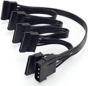 4Pin IDE Molex to 5-Port 15Pin SATA Power Cable Cord Lead 18AWG Wire For Hard Drive HDD SSD PC Server