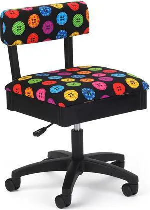 Arrow Sewing Cabinets Arrow Hydraulic Sewing Chair with Riley Black Button Motif Fabric