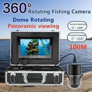 VisiPower 9 Inch Cable Length 100m/328ft Underwater Fishing Video Camera Fish Finder IP68 Waterproof  LEDs 360 Degree Rotating Dome  Rotating Panoramic viewing Camera