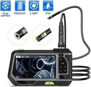 NTS500 5.0 LCD Screen 5.5mm Dual Lens Industrial Endoscope Camera 1080P IP67 Pipe Car Inspection Borescope 32GB 360 Rotation