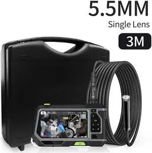 NTS500-5.5mm 5.0 LCD Screen 3M Single Lens Industrial Endoscope IP67 Camera 1080P 2.0MP HD Pipe Car Inspection Borescope 32GB 360 Rotation