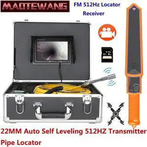 7" Monitor  DVR  Sewer Pipe Inspection Video Camera with Auto Self Leveling 512HZ  Pipe Locator  22MM IP68 HD 1000TVL Camera 12PCS LED Lights