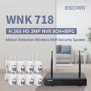 ESCAM WNK718 Wireless WIFI cameras for home security kit,8CH NVR + 8pcs Indoor wireless 3MP Camera,Dual light source 2-way audio IR Motion Detection Alarm Push,Surveillance Camera system Night Vision