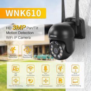 ESCAM WNK610 3MP Wireless WiFi IP Camera, Security Smart Home indoor Camera for Baby/Pet/Nanny/Garage/Yard, Dual Light Motion Detection Humanoid Detection 2 Way Audio Night Vision IR Pan/Tilt, Black