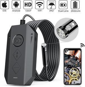 Dual Lens Wireless Endoscope wifi Borescope, 5.5mm Lens Video Inspection Camera, 1080P 4*Zoom with 6LED Lights, IP67 Waterproof, Scope Sewer Camera 78" Focal Distance, iPhone Android Tablet 16.5FT
