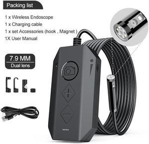 Dual Lens Wireless Endoscope wifi Borescope, 7.9mm Lens Video Inspection Camera, 1080P 4*Zoom with 6LED Lights, IP67 Waterproof, Scope Sewer Camera 78" Focal Distance, iPhone Android Tablet 11.48FT