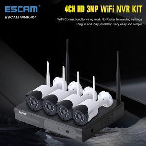 ESCAM WNK404 4CH Wifi NVR Security Surveillance System Kit,4pcs 3MP Wireless WiFi IP Camera, wifi 50m Automatch plug in and play, Home Outdoor cctv security camera system IR Night Vision,Alarm push