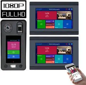 7 inch Wireless WIFI Video Door Phone Doorbell Intercom System 1080P Camera 500 Fingerprints 500 Face Recognition unlock 2 monitor