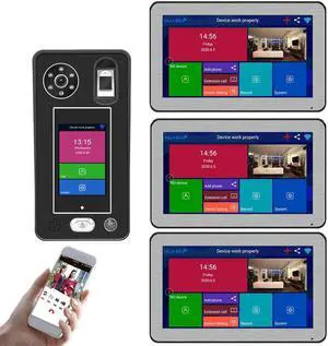 10 inch Wireless WIFI Video Door Phone Doorbell Intercom System 1080P Camera 500 Fingerprints 500 Face Recognition unlock 3 monitor