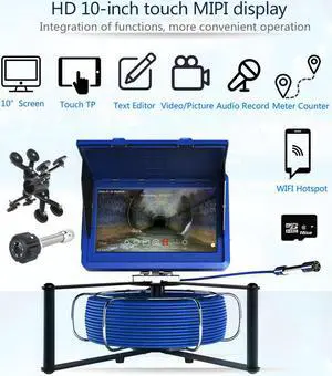 VisiPower 10inch Touch screen Pipe Sewer Inspection Video Camera with Meter Counter / DVR Video recording / WIFI wireless / Photo Editing/23mm HD 1080P /6W LED Lights/50m/164ft Cable length Camera