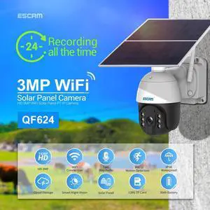 Escam 3MP,video recording,Built-in microphone/speaker, support two-way voice intercom low p ower dissipation 7x24,cloud +local storage,solar panel + battery OUTDOOR  Security camera 3.6mm