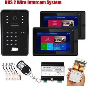 Wireless Wifi 7 Inch Doorbell BUS 2 Wire RFID Video Door Phone Intercom systems Support Remote APP home Access Control System 1 doorbell + 2 monitor