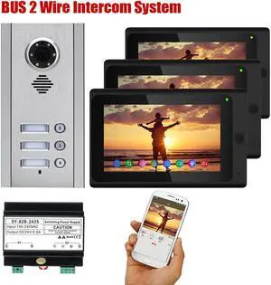 Wireless Wifi 7 Inch Doorbell Monitor BUS 2 Wire Video Door Phone Intercom systems Kit for home 1Units Apartment Night Vision  1 doorbell + 3 monitor