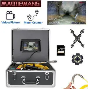 VisiPower Sewer Pipe Drain Pipe Pipeline Camera Industrial Endoscope System 7" display, Video Recording Meter Counter, IP68 12PCS LED Lights for home Blocked draining plumbing Cable length 50m/164ft
