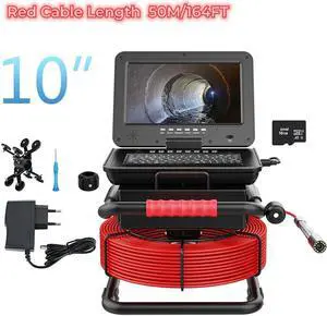 VisiPower Sewer Pipe Inspection Camera 10 Inch IPS 1080P Screen and Self-Leveling Video+Audio Recording 5X Image Enlarge+Meter Counter Cable Length 50m/164ft