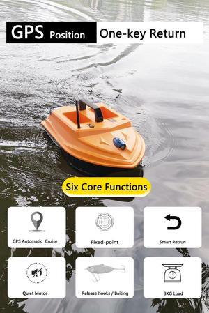 GPS Location Smart RC Fishing Bait Boat 500M/0.3mi Auto Return Fish Finder Tool intelligent Auto Lure Remote Control Fishing Boat 3KG/6.6lb Bait Fish finder dual motors 2 Bait One-Key Return