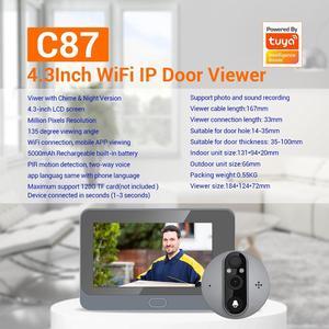 1080P 2MP Smart Eye wifi Video Doorbell 4.3" monitor Wide angle 167° Support App alarm push Night Vision Chime Video Recording PIR Motion detection digital doorbell with 5000mah battery