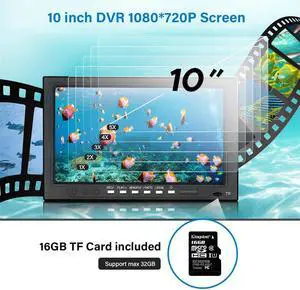 VisiPower 10" Screen DVR Video Recoding HD 2MP Fish Finder Underwater Fishing Camera 12pcs Infrared LED  For Ocean/Ice/Lake fishing /snorkeling Viewing180° 16GB Battery IP68 Cable Length15m/49ft