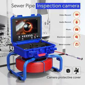 9" DVR screen Sewer Pipe Drain Pipe Pipeline Inspection Camera, Video Record, Meter Counter, Auto Self Leveling, 512HZ Locator Sonde(Optional), 12PCS LED Lights for home draining plumbing IP68 Camera