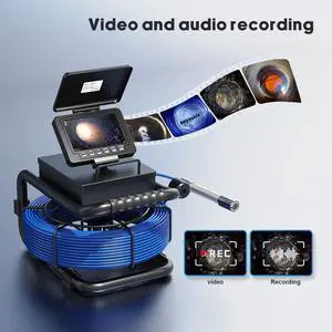 VisiPower 5" DVR screen Drain Pipeline Inspection 2MP Camera, Video Recording Auto Self Leveling, 512HZ Locator Sonde(Optional), 12PCS LED Lights for  plumbing IP68 Endoscope Cable Length 20m/65ft