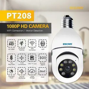 2MP Light Bulb Wireless WiFi IP Indoor Camera Smart Home Screw E27 Light Bulb Socket Spotlight Full Color Night Vision 2-Way Audio Motion Detection Alarm Pan 355° Tilt 90° Lightbulb Security Camera