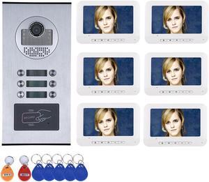 3 Units Apartment Video Intercom System, 7 Inch Monitor Screen Wired Video Multi-family Doorbell Door Phone Kits, Indoor Outdoor IR Camera, Monitoring, Unlock, 2 Way Intercom,1 doorbell + 6 monitor