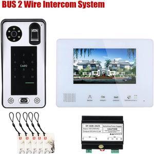 7 Inch LCD display 2-Wire 2pin Wire Video Door Phone doorbell Home Intercom Systems with Power Supply Controller easy install Support fingerprint/IC cards/password unlock, 1 doorbell + 1 monitor