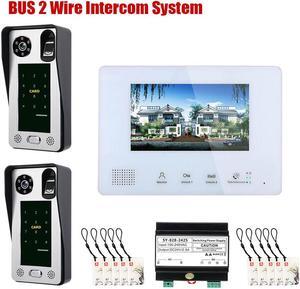 7 Inch LCD display 2-Wire 2pin Wire Video Door Phone doorbell Home Intercom Systems with Power Supply Controller easy install Support fingerprint/IC cards/password unlock, 2 doorbell + 1 monitor