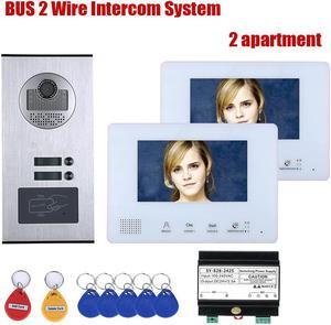 2 Units Apartment 2pin Wire Video Door Phone Visual Intercom Doorbell with 2x 7in TFT LCD Screen Monitor, RFID unlock Doorbell Intercom System with 1 Night Vision Door bell, 1 Doorbell + 2 Monitor