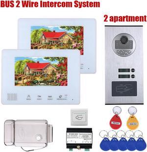2 Units Apartment 2pin Wire Video Door Phone Visual Intercom Doorbell with 2x 7in TFT LCD Screen Monitor, RFID unlock Doorbell Intercom System with 1 Electric Control Lock, 1 Doorbell + 2 Monitor