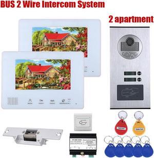 2 Units Apartment 2pin Wire Video Door Phone Visual Intercom Doorbell with 2x 7in TFT LCD Screen Monitor, RFID unlock Doorbell Intercom System with 1pcs Electric NO Lock, 1 Doorbell + 2 Monitor