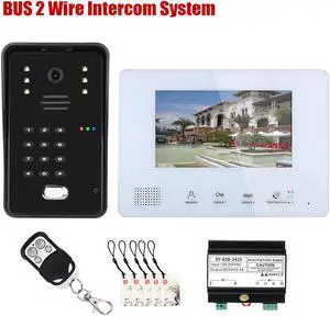 2pin Wire Video Door Phone Visual Intercom Doorbell + 7in TFT LCD Screen Monitor + Power Supply Controller, IC Card / Password / remote control unlock intercom doorbell system, 1 Doorbell + 1 Monitor